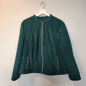 Dark Green Teal Faux Suede Bomber Jacket